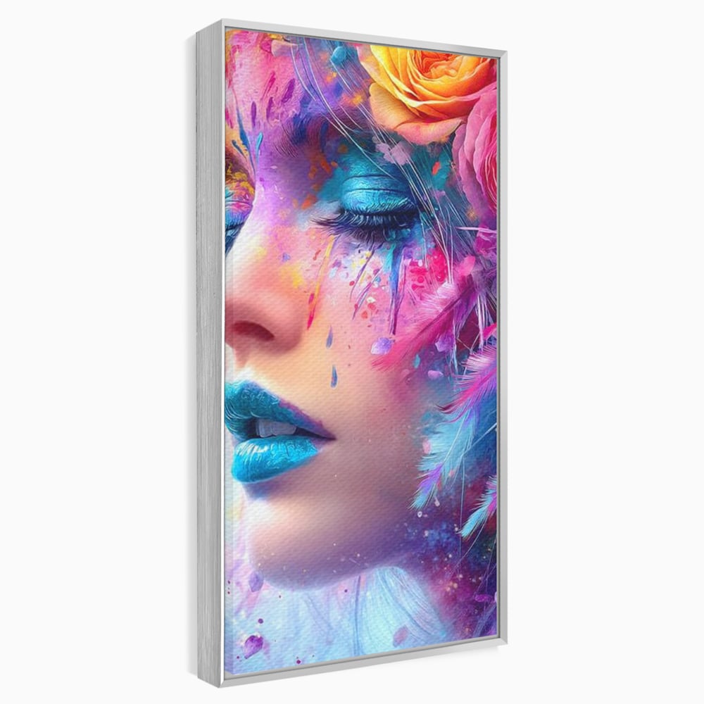 Tablou Canvas Premium, LuxCanva® G1164, Fantezie Florala, Cromatic, Culori, Vis, Explozie, Emotii, Floral, Pleoape, Albastre, Pene, Machiaj, Par, Artistic, Salon, Birou, Living, Dormitor