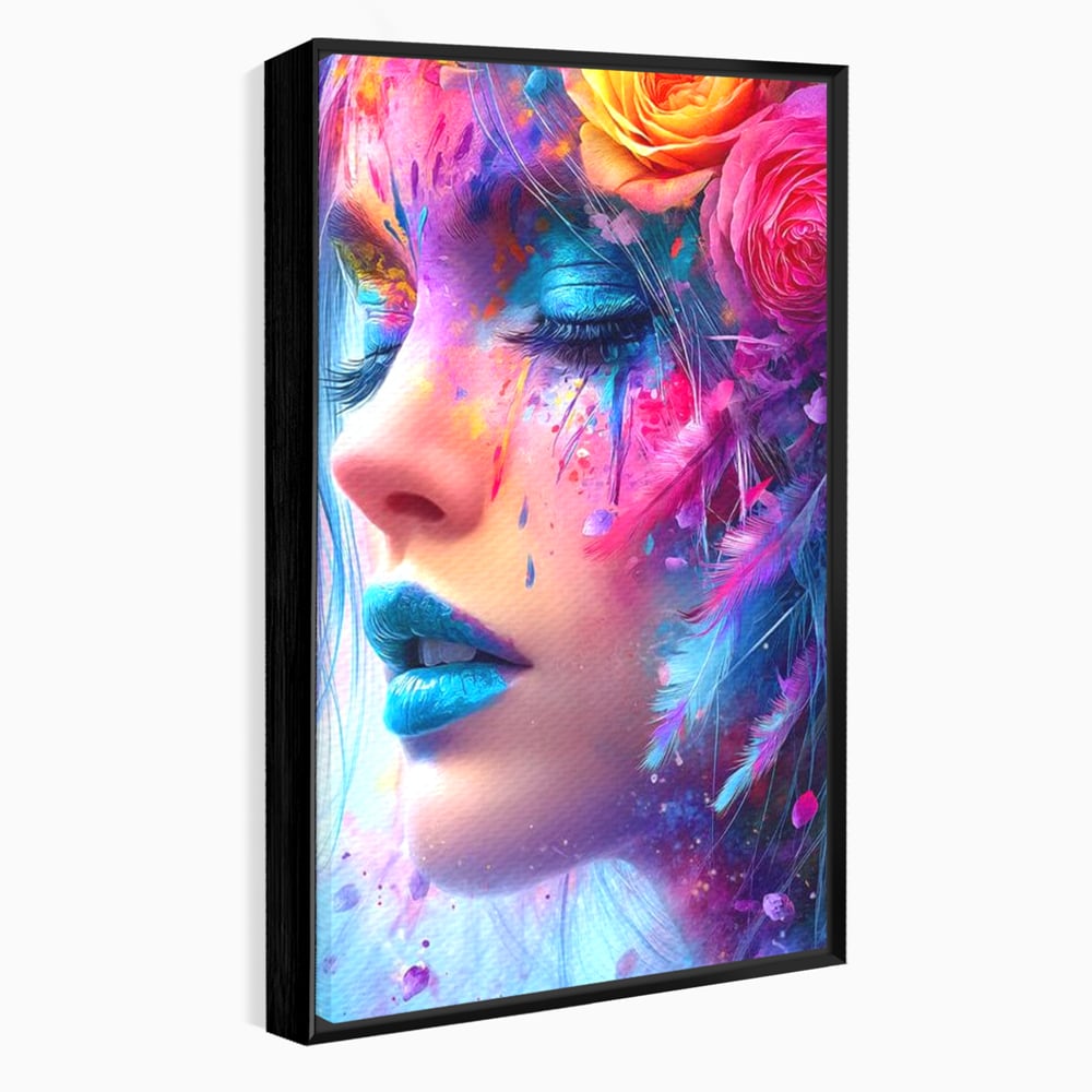 Tablou Canvas Premium, LuxCanva® G1164, Fantezie Florala, Cromatic, Culori, Vis, Explozie, Emotii, Floral, Pleoape, Albastre, Pene, Machiaj, Par, Artistic, Salon, Birou, Living, Dormitor