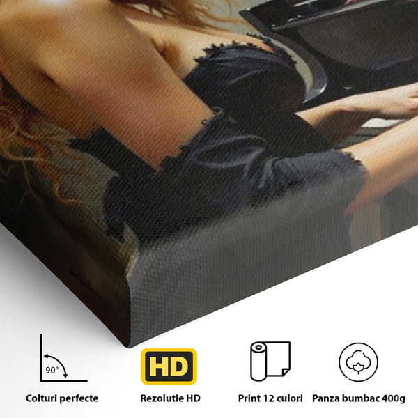 Tablou Canvas Premium, LuxCanva® G1169, Rapsodia Muzei, Simfonie, Melodie, Noapte, Fior, Acorduri, Pian, Domnisoara, Ecou, Armonii, Emotie, Eleganta, Melancolie, Par, Birou, Living, Dormitor