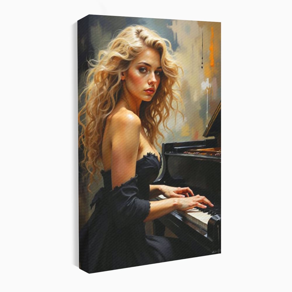 Tablou Canvas Premium, LuxCanva® G1169, Rapsodia Muzei, Simfonie, Melodie, Noapte, Fior, Acorduri, Pian, Domnisoara, Ecou, Armonii, Emotie, Eleganta, Melancolie, Par, Birou, Living, Dormitor