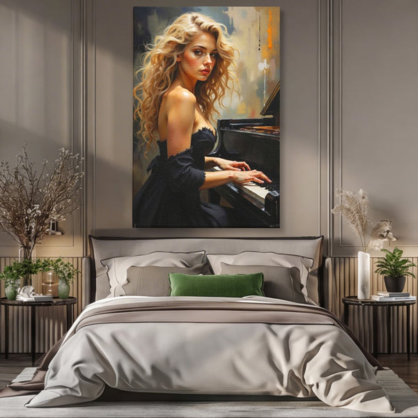 Tablou Canvas Premium, LuxCanva® G1169, Rapsodia Muzei, Simfonie, Melodie, Noapte, Fior, Acorduri, Pian, Domnisoara, Ecou, Armonii, Emotie, Eleganta, Melancolie, Par, Birou, Living, Dormitor