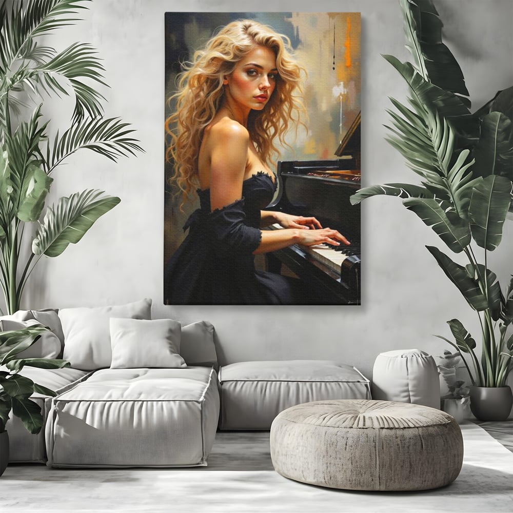 Tablou Canvas Premium, LuxCanva® G1169, Rapsodia Muzei, Simfonie, Melodie, Noapte, Fior, Acorduri, Pian, Domnisoara, Ecou, Armonii, Emotie, Eleganta, Melancolie, Par, Birou, Living, Dormitor