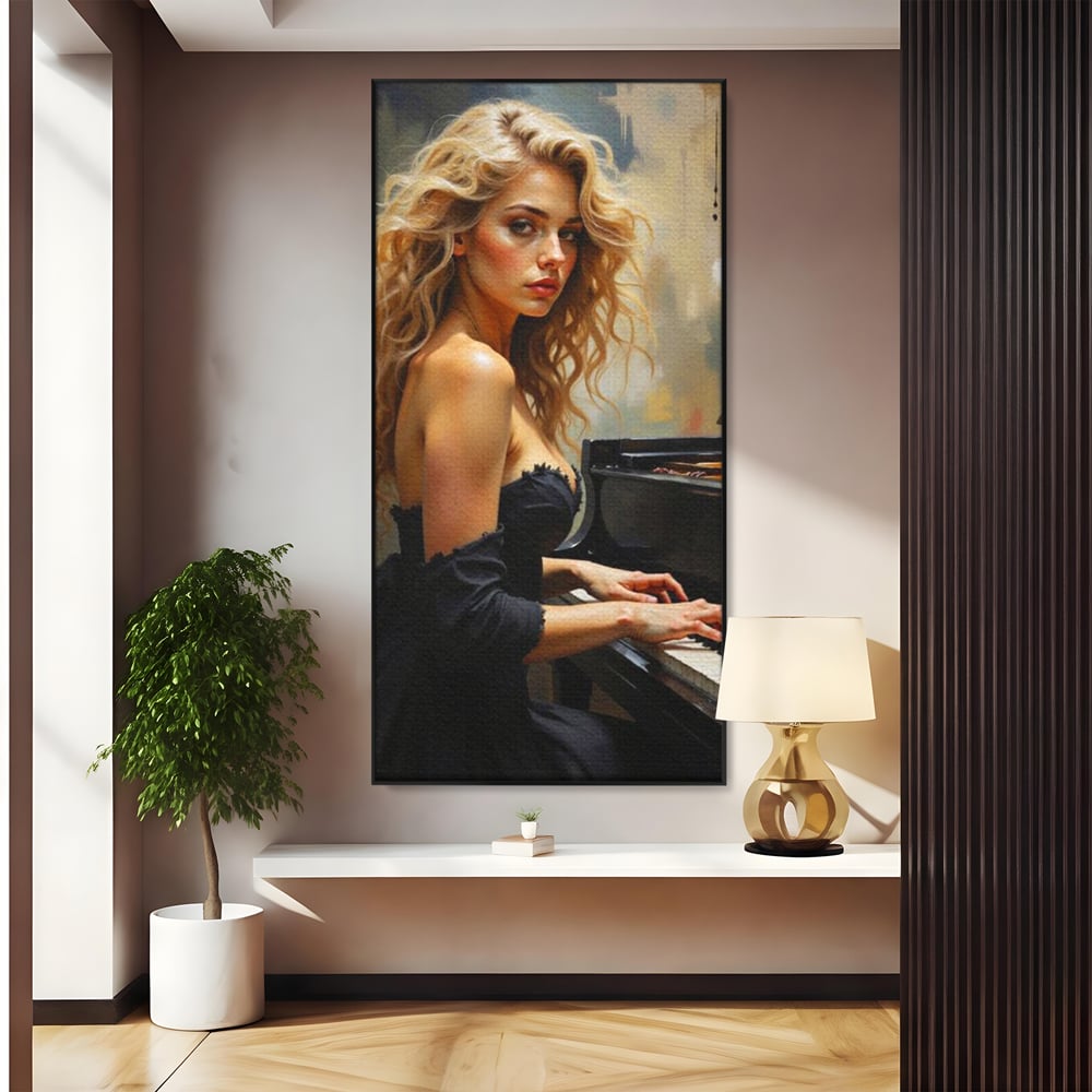 Tablou Canvas Premium, LuxCanva® G1169, Rapsodia Muzei, Simfonie, Melodie, Noapte, Fior, Acorduri, Pian, Domnisoara, Ecou, Armonii, Emotie, Eleganta, Melancolie, Par, Birou, Living, Dormitor