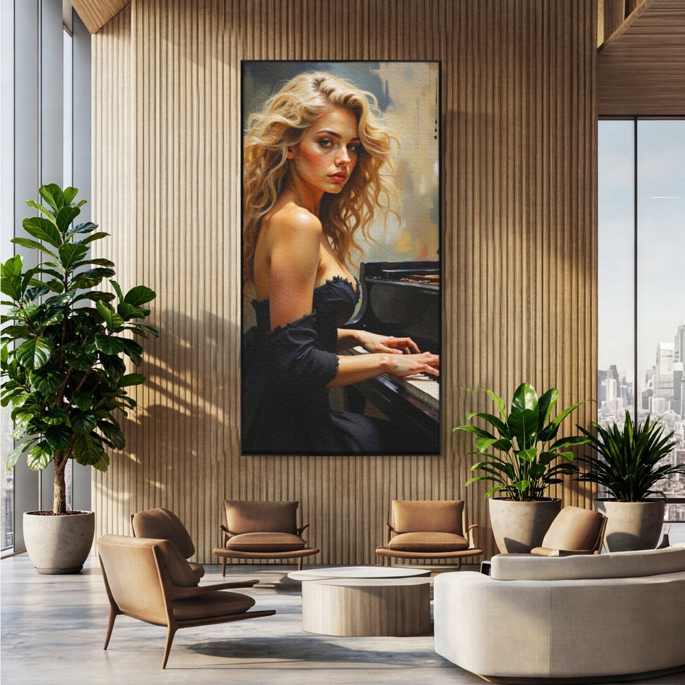 Tablou Canvas Premium, LuxCanva® G1169, Rapsodia Muzei, Simfonie, Melodie, Noapte, Fior, Acorduri, Pian, Domnisoara, Ecou, Armonii, Emotie, Eleganta, Melancolie, Par, Birou, Living, Dormitor