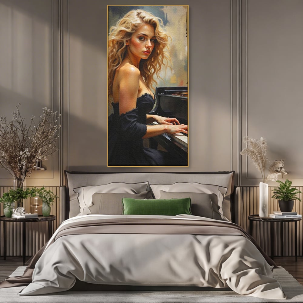 Tablou Canvas Premium, LuxCanva® G1169, Rapsodia Muzei, Simfonie, Melodie, Noapte, Fior, Acorduri, Pian, Domnisoara, Ecou, Armonii, Emotie, Eleganta, Melancolie, Par, Birou, Living, Dormitor