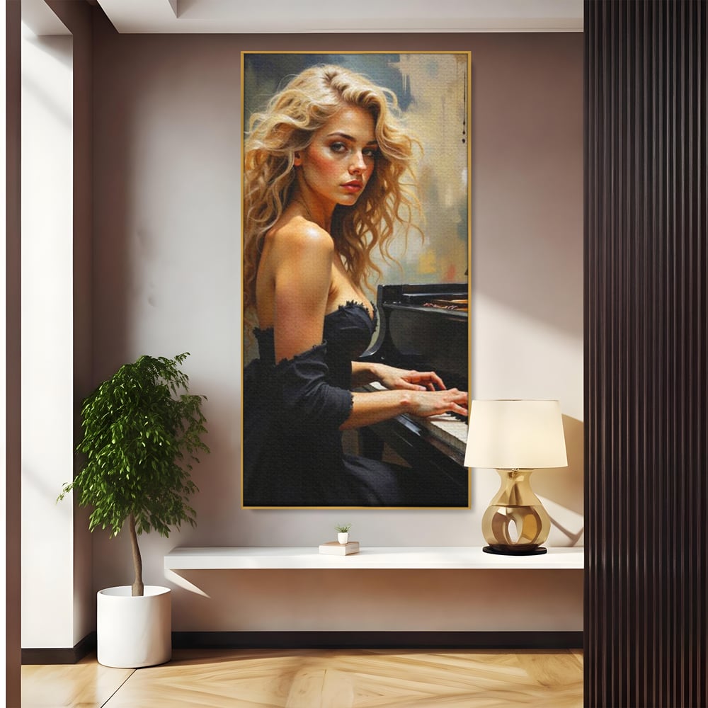 Tablou Canvas Premium, LuxCanva® G1169, Rapsodia Muzei, Simfonie, Melodie, Noapte, Fior, Acorduri, Pian, Domnisoara, Ecou, Armonii, Emotie, Eleganta, Melancolie, Par, Birou, Living, Dormitor