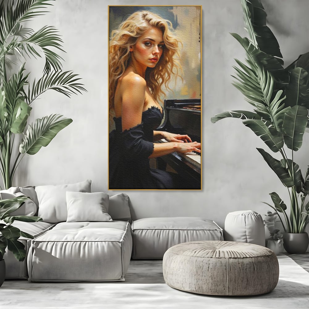 Tablou Canvas Premium, LuxCanva® G1169, Rapsodia Muzei, Simfonie, Melodie, Noapte, Fior, Acorduri, Pian, Domnisoara, Ecou, Armonii, Emotie, Eleganta, Melancolie, Par, Birou, Living, Dormitor
