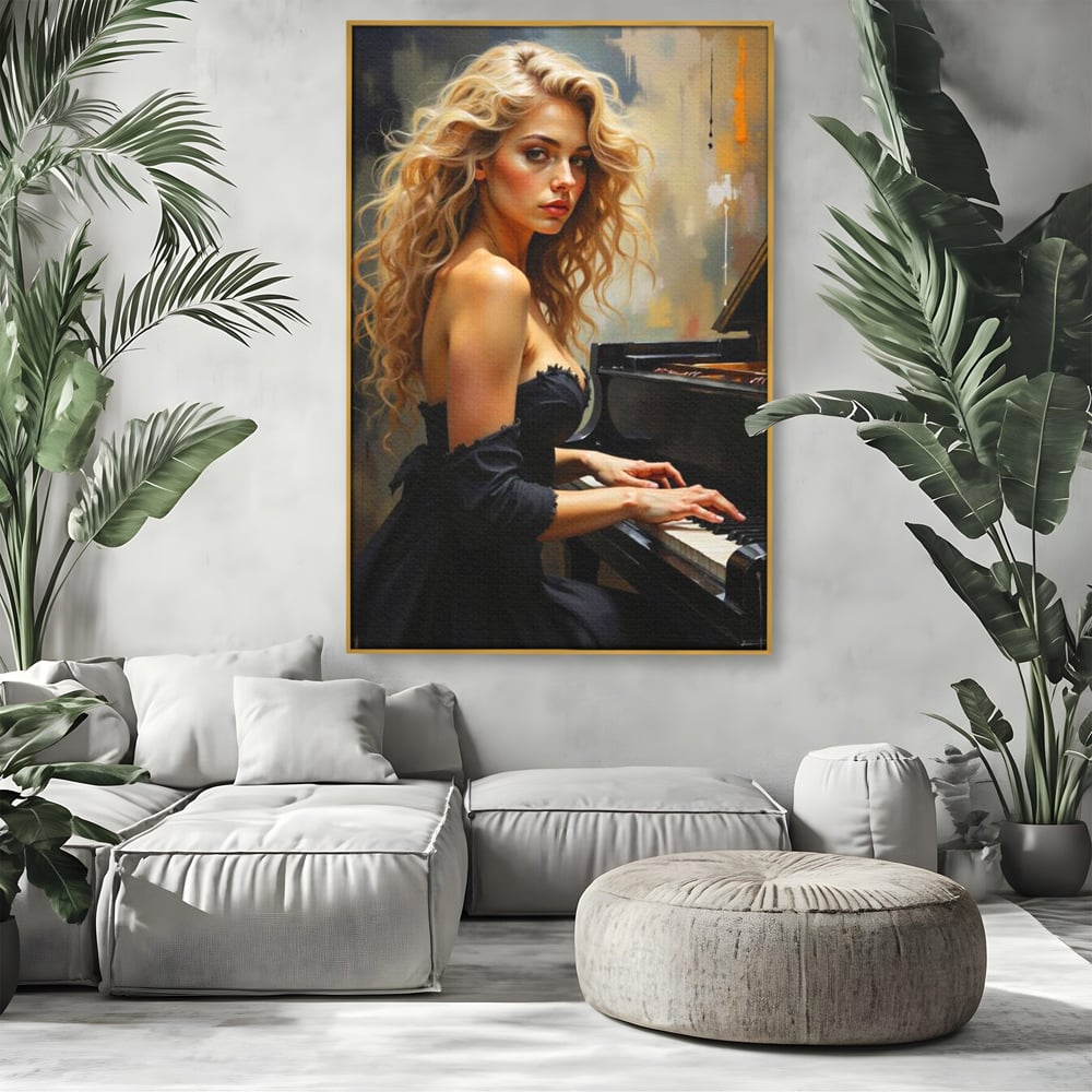 Tablou Canvas Premium, LuxCanva® G1169, Rapsodia Muzei, Simfonie, Melodie, Noapte, Fior, Acorduri, Pian, Domnisoara, Ecou, Armonii, Emotie, Eleganta, Melancolie, Par, Birou, Living, Dormitor