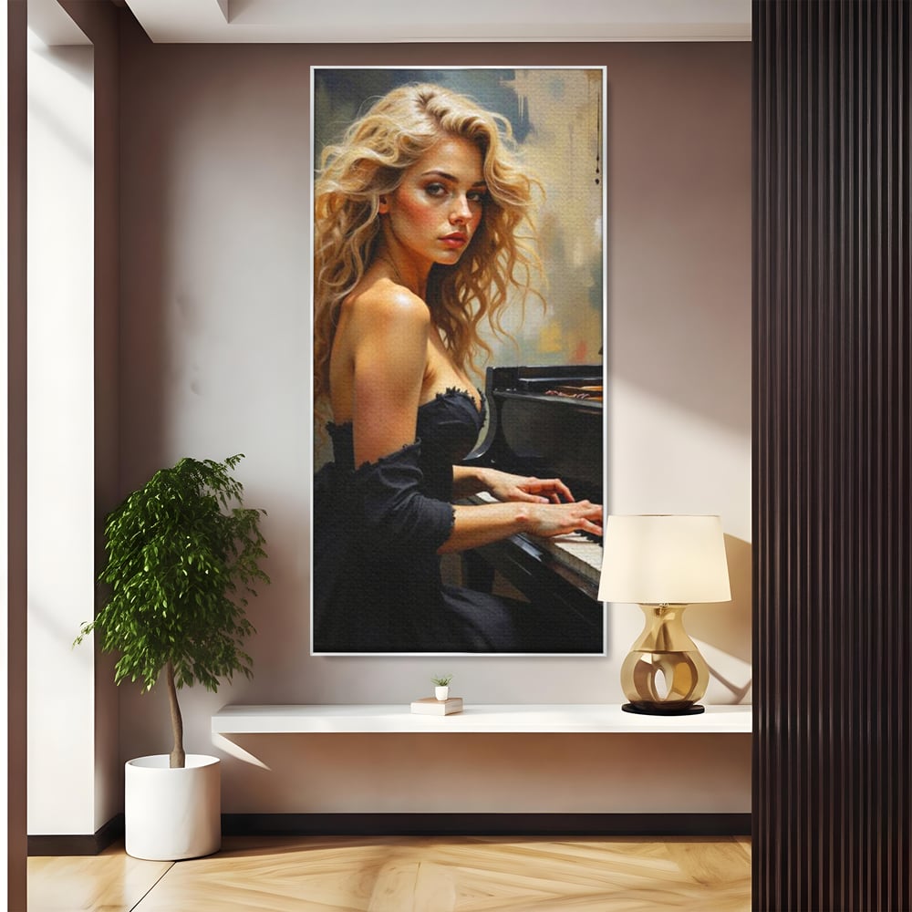 Tablou Canvas Premium, LuxCanva® G1169, Rapsodia Muzei, Simfonie, Melodie, Noapte, Fior, Acorduri, Pian, Domnisoara, Ecou, Armonii, Emotie, Eleganta, Melancolie, Par, Birou, Living, Dormitor