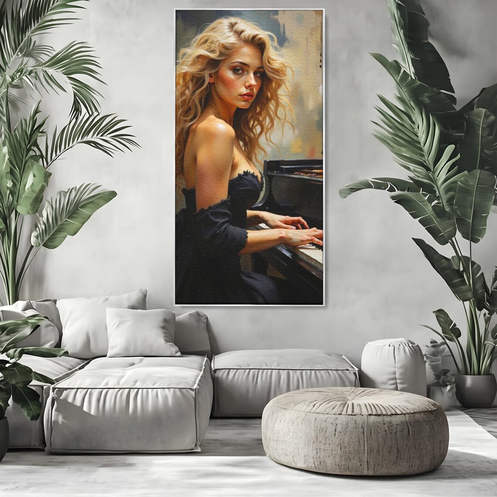 Tablou Canvas Premium, LuxCanva® G1169, Rapsodia Muzei, Simfonie, Melodie, Noapte, Fior, Acorduri, Pian, Domnisoara, Ecou, Armonii, Emotie, Eleganta, Melancolie, Par, Birou, Living, Dormitor