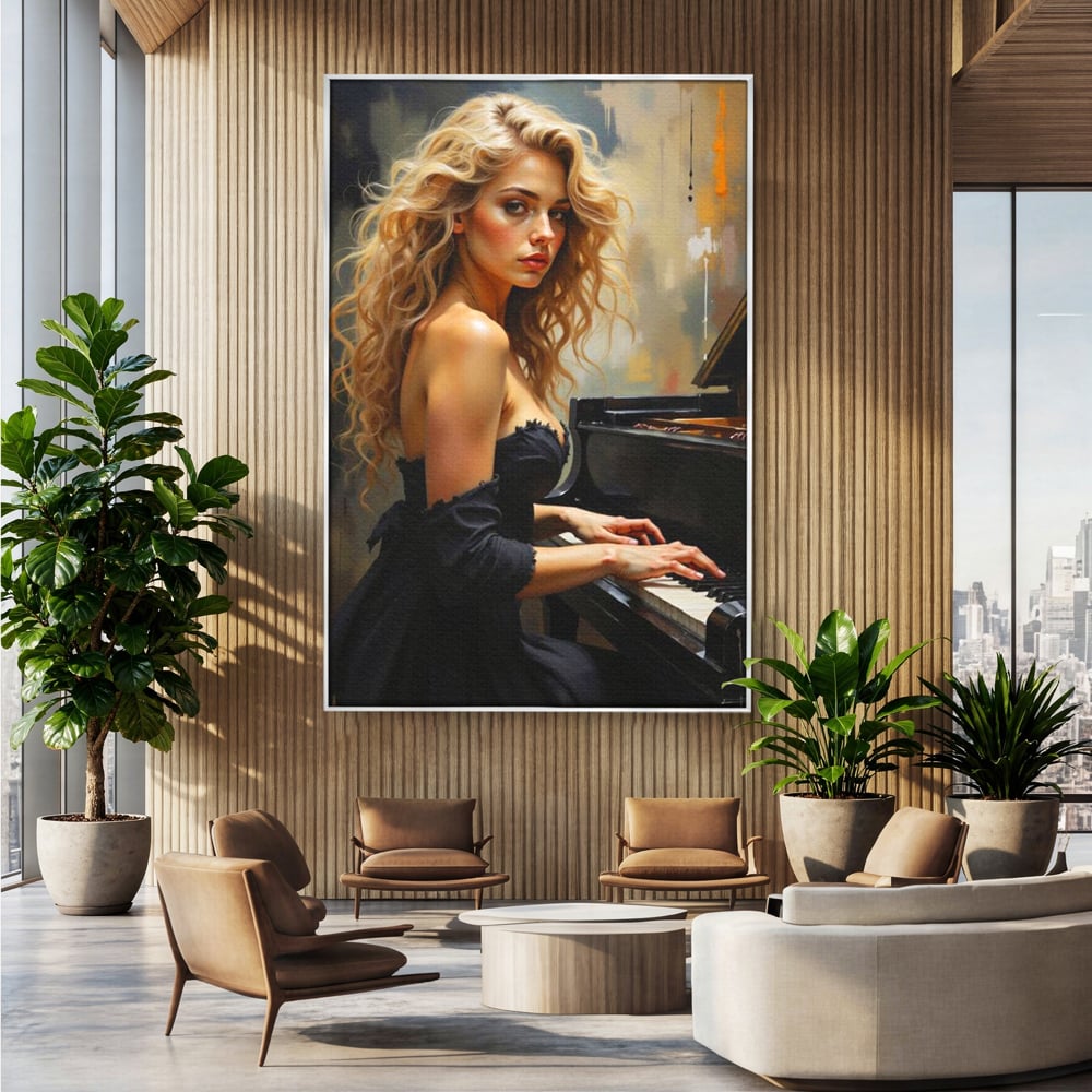 Tablou Canvas Premium, LuxCanva® G1169, Rapsodia Muzei, Simfonie, Melodie, Noapte, Fior, Acorduri, Pian, Domnisoara, Ecou, Armonii, Emotie, Eleganta, Melancolie, Par, Birou, Living, Dormitor