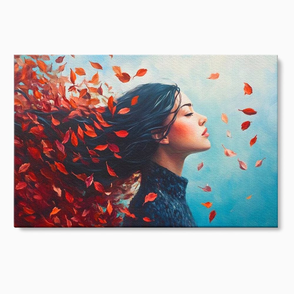 Tablou Canvas Premium, LuxCanva® G1171, Vantul Gandurilor, Ruginiu, Frunze, Clipa, Liniste, Respiratie, Toamna, Serenitate, Poetic, Vant, Introspectie, Zbor, Meditatie, Birou, Living, Dormitor