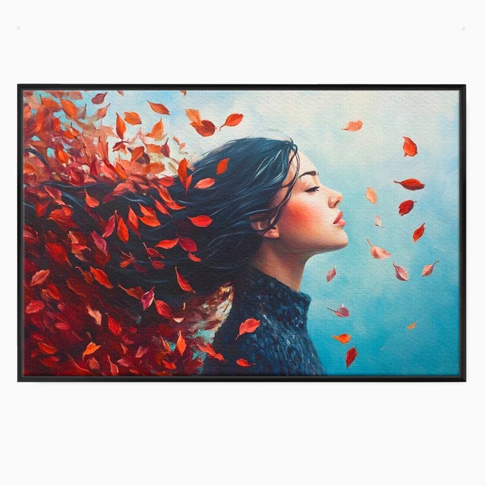 Tablou Canvas Premium, LuxCanva® G1171, Vantul Gandurilor, Ruginiu, Frunze, Clipa, Liniste, Respiratie, Toamna, Serenitate, Poetic, Vant, Introspectie, Zbor, Meditatie, Birou, Living, Dormitor