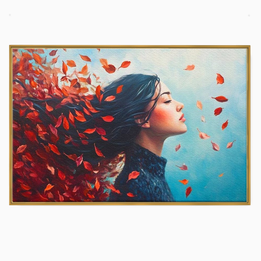 Tablou Canvas Premium, LuxCanva® G1171, Vantul Gandurilor, Ruginiu, Frunze, Clipa, Liniste, Respiratie, Toamna, Serenitate, Poetic, Vant, Introspectie, Zbor, Meditatie, Birou, Living, Dormitor