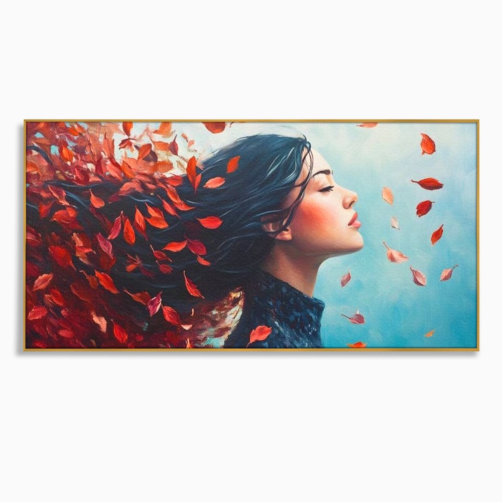 Tablou Canvas Premium, LuxCanva® G1171, Vantul Gandurilor, Ruginiu, Frunze, Clipa, Liniste, Respiratie, Toamna, Serenitate, Poetic, Vant, Introspectie, Zbor, Meditatie, Birou, Living, Dormitor