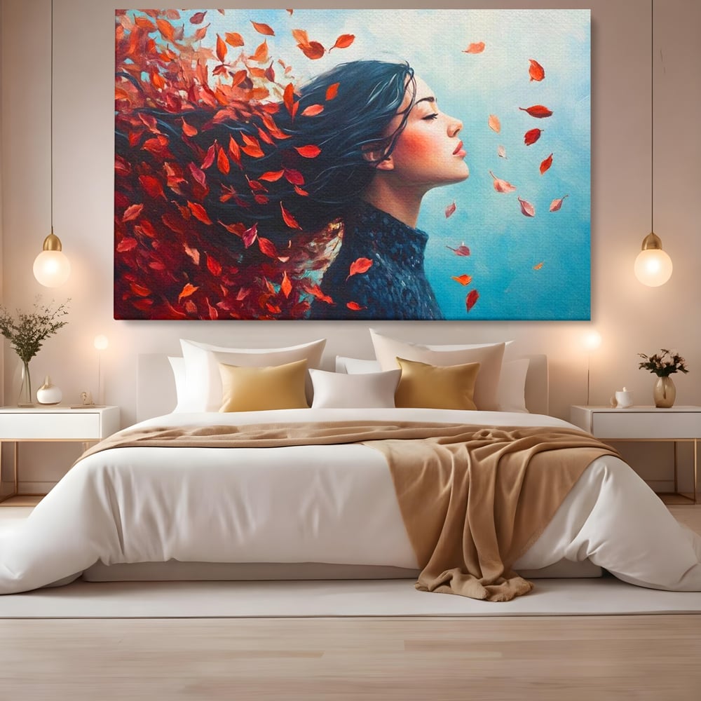 Tablou Canvas Premium, LuxCanva® G1171, Vantul Gandurilor, Ruginiu, Frunze, Clipa, Liniste, Respiratie, Toamna, Serenitate, Poetic, Vant, Introspectie, Zbor, Meditatie, Birou, Living, Dormitor