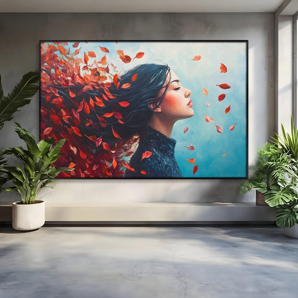 Tablou Canvas Premium, LuxCanva® G1171, Vantul Gandurilor, Ruginiu, Frunze, Clipa, Liniste, Respiratie, Toamna, Serenitate, Poetic, Vant, Introspectie, Zbor, Meditatie, Birou, Living, Dormitor