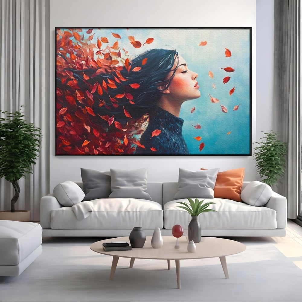 Tablou Canvas Premium, LuxCanva® G1171, Vantul Gandurilor, Ruginiu, Frunze, Clipa, Liniste, Respiratie, Toamna, Serenitate, Poetic, Vant, Introspectie, Zbor, Meditatie, Birou, Living, Dormitor