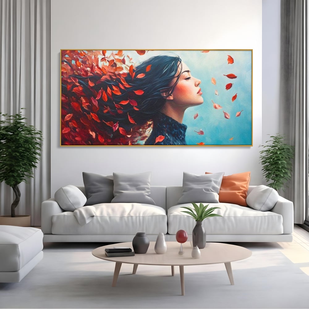 Tablou Canvas Premium, LuxCanva® G1171, Vantul Gandurilor, Ruginiu, Frunze, Clipa, Liniste, Respiratie, Toamna, Serenitate, Poetic, Vant, Introspectie, Zbor, Meditatie, Birou, Living, Dormitor