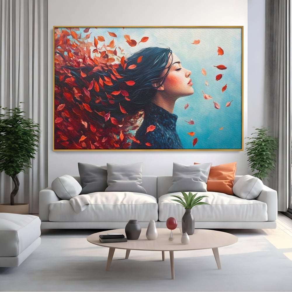 Tablou Canvas Premium, LuxCanva® G1171, Vantul Gandurilor, Ruginiu, Frunze, Clipa, Liniste, Respiratie, Toamna, Serenitate, Poetic, Vant, Introspectie, Zbor, Meditatie, Birou, Living, Dormitor