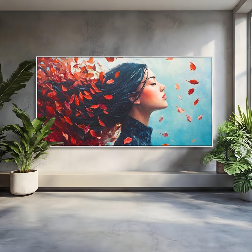 Tablou Canvas Premium, LuxCanva® G1171, Vantul Gandurilor, Ruginiu, Frunze, Clipa, Liniste, Respiratie, Toamna, Serenitate, Poetic, Vant, Introspectie, Zbor, Meditatie, Birou, Living, Dormitor