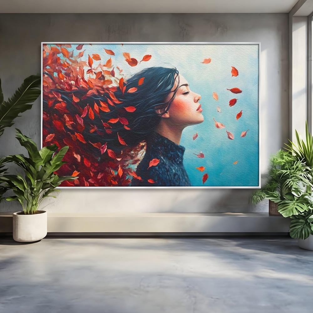 Tablou Canvas Premium, LuxCanva® G1171, Vantul Gandurilor, Ruginiu, Frunze, Clipa, Liniste, Respiratie, Toamna, Serenitate, Poetic, Vant, Introspectie, Zbor, Meditatie, Birou, Living, Dormitor