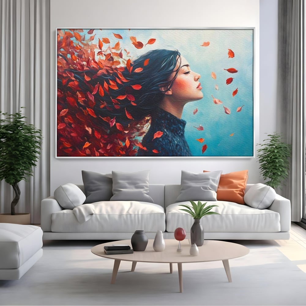 Tablou Canvas Premium, LuxCanva® G1171, Vantul Gandurilor, Ruginiu, Frunze, Clipa, Liniste, Respiratie, Toamna, Serenitate, Poetic, Vant, Introspectie, Zbor, Meditatie, Birou, Living, Dormitor