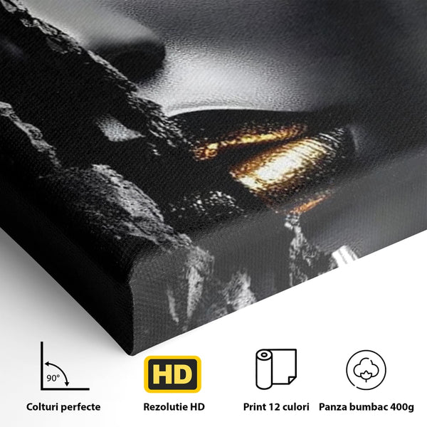 Tablou Canvas Premium, LuxCanva® G1172, Femeia din Abis, Aur, Umbra, Intunecat, Zeitate, Regina, Obscur, Alchimie, Suflet, Ochi, Masca, Tacere, Divinitate, Fashion, Arta, Birou, Living, Dormitor