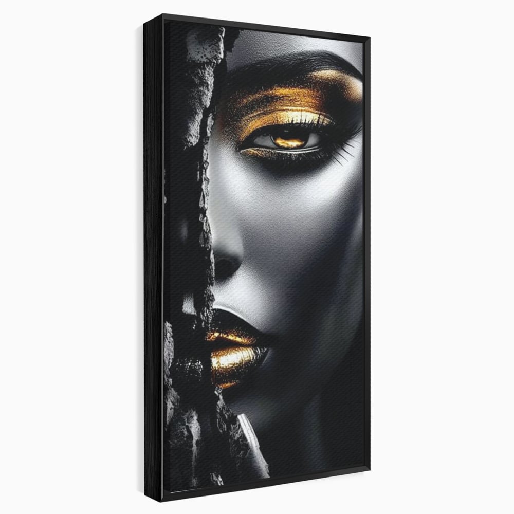 Tablou Canvas Premium, LuxCanva® G1172, Femeia din Abis, Aur, Umbra, Intunecat, Zeitate, Regina, Obscur, Alchimie, Suflet, Ochi, Masca, Tacere, Divinitate, Fashion, Arta, Birou, Living, Dormitor