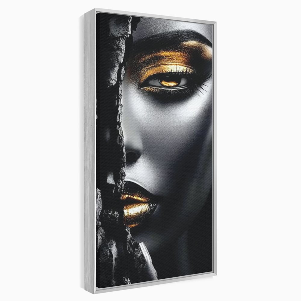Tablou Canvas Premium, LuxCanva® G1172, Femeia din Abis, Aur, Umbra, Intunecat, Zeitate, Regina, Obscur, Alchimie, Suflet, Ochi, Masca, Tacere, Divinitate, Fashion, Arta, Birou, Living, Dormitor