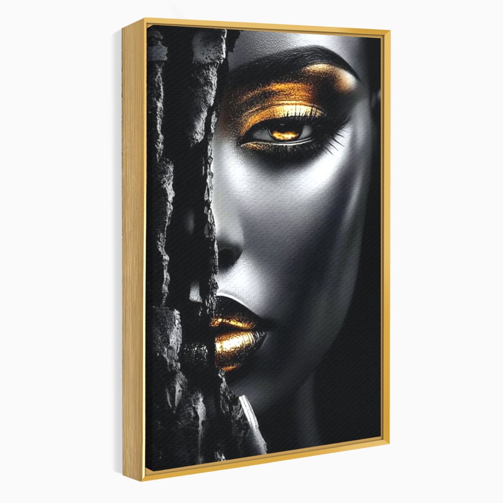 Tablou Canvas Premium, LuxCanva® G1172, Femeia din Abis, Aur, Umbra, Intunecat, Zeitate, Regina, Obscur, Alchimie, Suflet, Ochi, Masca, Tacere, Divinitate, Fashion, Arta, Birou, Living, Dormitor