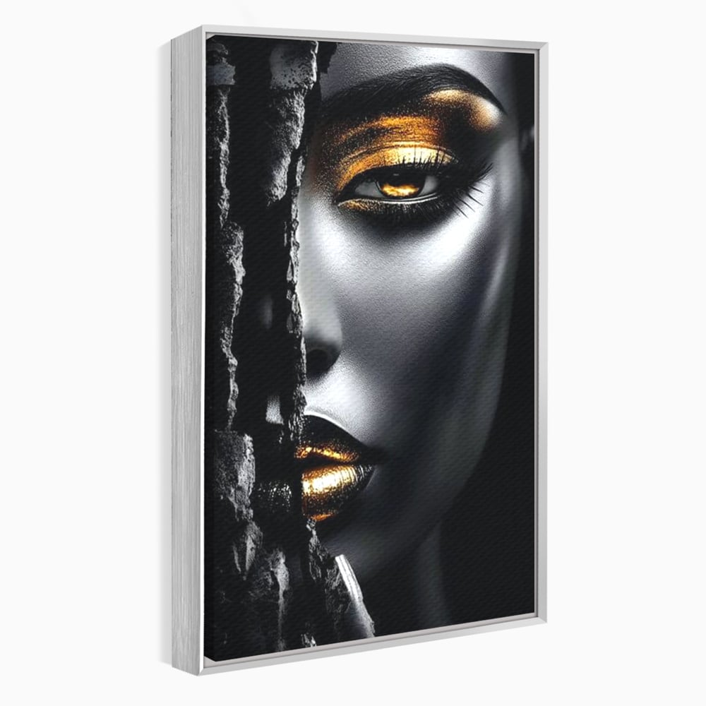 Tablou Canvas Premium, LuxCanva® G1172, Femeia din Abis, Aur, Umbra, Intunecat, Zeitate, Regina, Obscur, Alchimie, Suflet, Ochi, Masca, Tacere, Divinitate, Fashion, Arta, Birou, Living, Dormitor