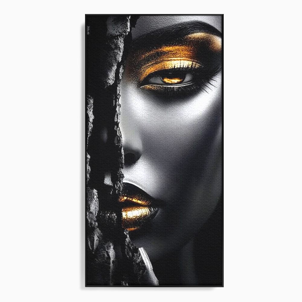 Tablou Canvas Premium, LuxCanva® G1172, Femeia din Abis, Aur, Umbra, Intunecat, Zeitate, Regina, Obscur, Alchimie, Suflet, Ochi, Masca, Tacere, Divinitate, Fashion, Arta, Birou, Living, Dormitor