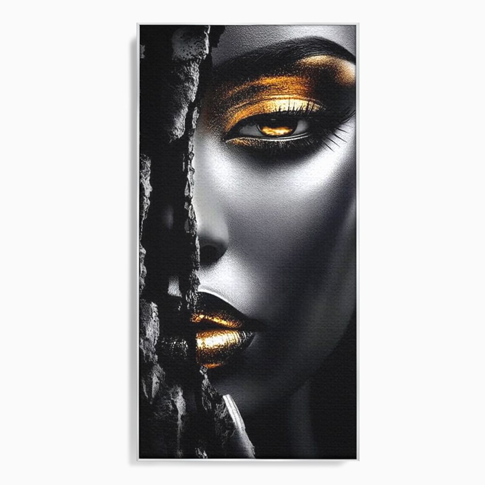 Tablou Canvas Premium, LuxCanva® G1172, Femeia din Abis, Aur, Umbra, Intunecat, Zeitate, Regina, Obscur, Alchimie, Suflet, Ochi, Masca, Tacere, Divinitate, Fashion, Arta, Birou, Living, Dormitor