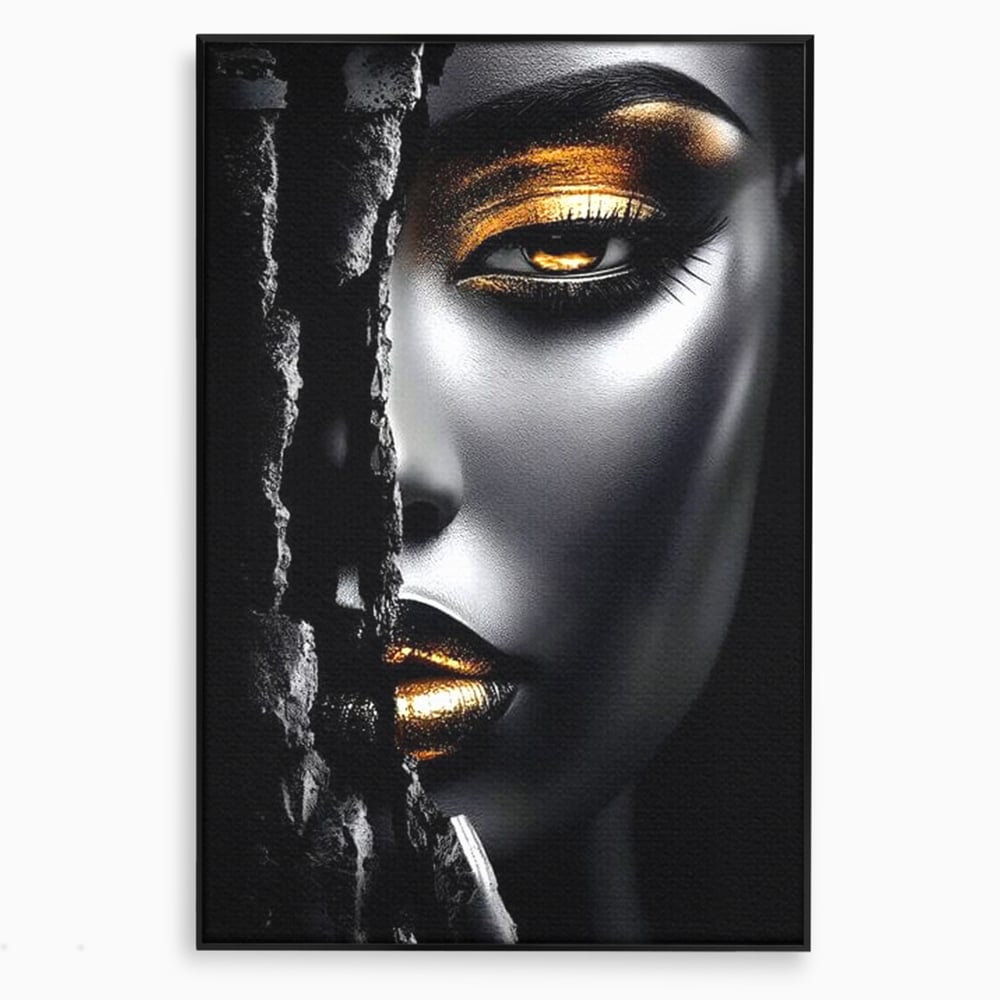 Tablou Canvas Premium, LuxCanva® G1172, Femeia din Abis, Aur, Umbra, Intunecat, Zeitate, Regina, Obscur, Alchimie, Suflet, Ochi, Masca, Tacere, Divinitate, Fashion, Arta, Birou, Living, Dormitor