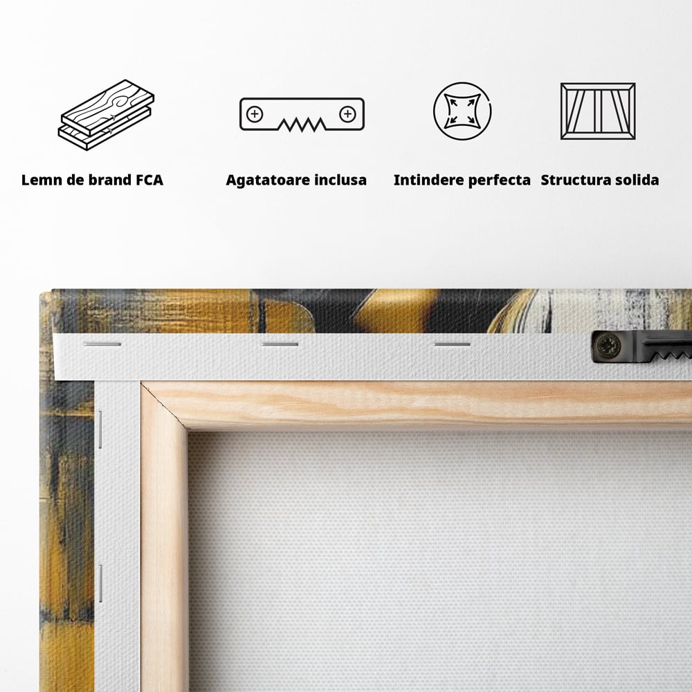 Tablou Canvas Premium, LuxCanva® G1173, Trecatoare prin Lumina, Oras, Necunoscuta, Boruri, Palarie, Silueta, Feminina, Auriu, Conceptual, Estetica, Cinematografic, Birou, Living, Dormitor
