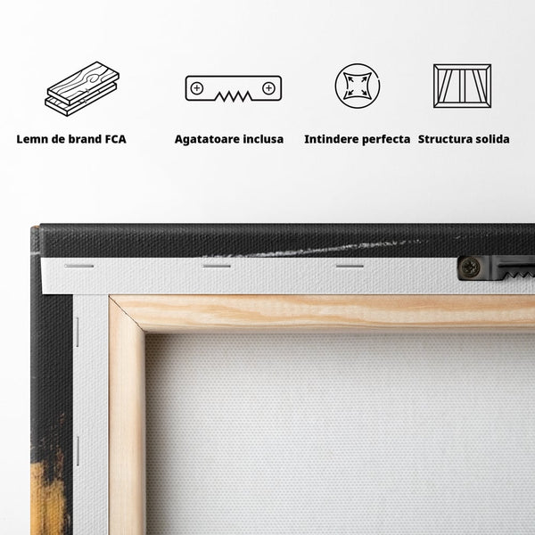 Tablou Canvas Premium, LuxCanva® G1175, Pasiune Mascata, Umbra, Negru, Auriu, Catifea, Eleganta, Dramatism, Vizual, Senzualitate, Lux, Buze, Revista, Salon, Birou, Living, Dormitor