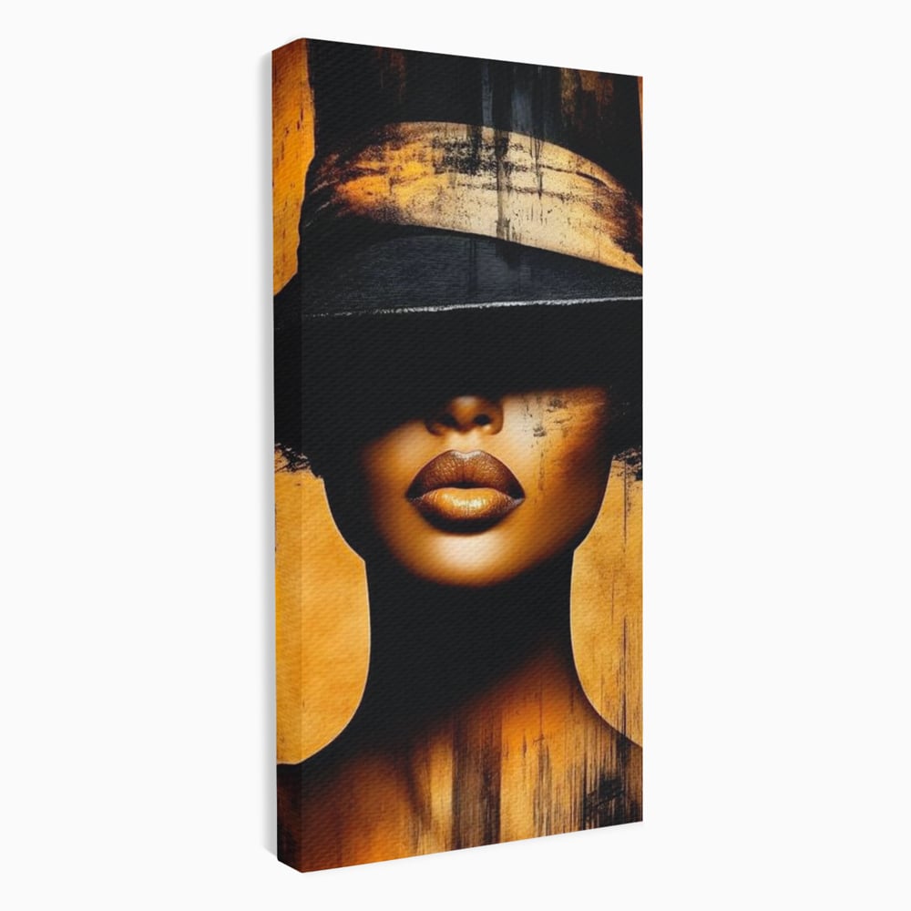 Tablou Canvas Premium, LuxCanva® G1175, Pasiune Mascata, Umbra, Negru, Auriu, Catifea, Eleganta, Dramatism, Vizual, Senzualitate, Lux, Buze, Revista, Salon, Birou, Living, Dormitor
