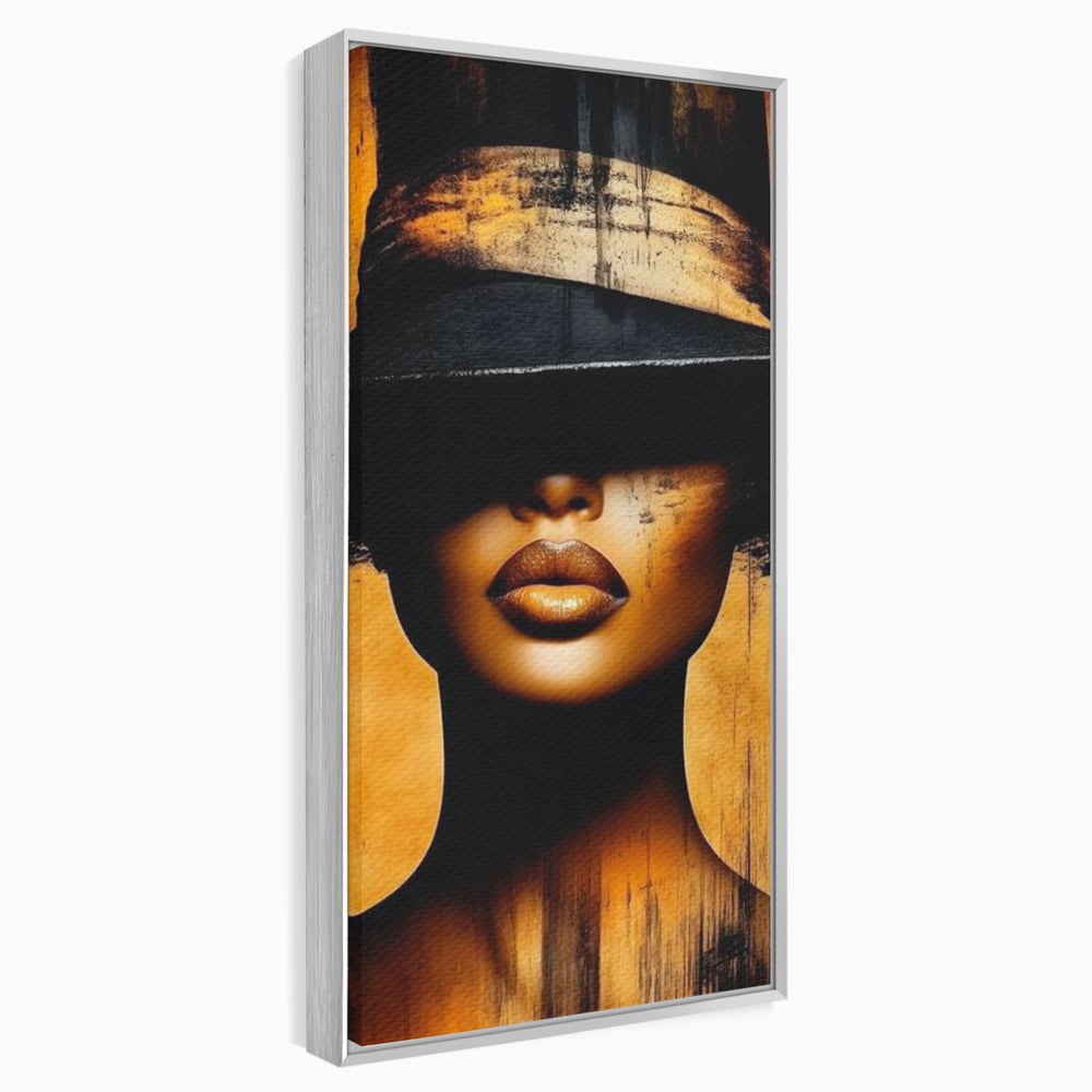 Tablou Canvas Premium, LuxCanva® G1175, Pasiune Mascata, Umbra, Negru, Auriu, Catifea, Eleganta, Dramatism, Vizual, Senzualitate, Lux, Buze, Revista, Salon, Birou, Living, Dormitor