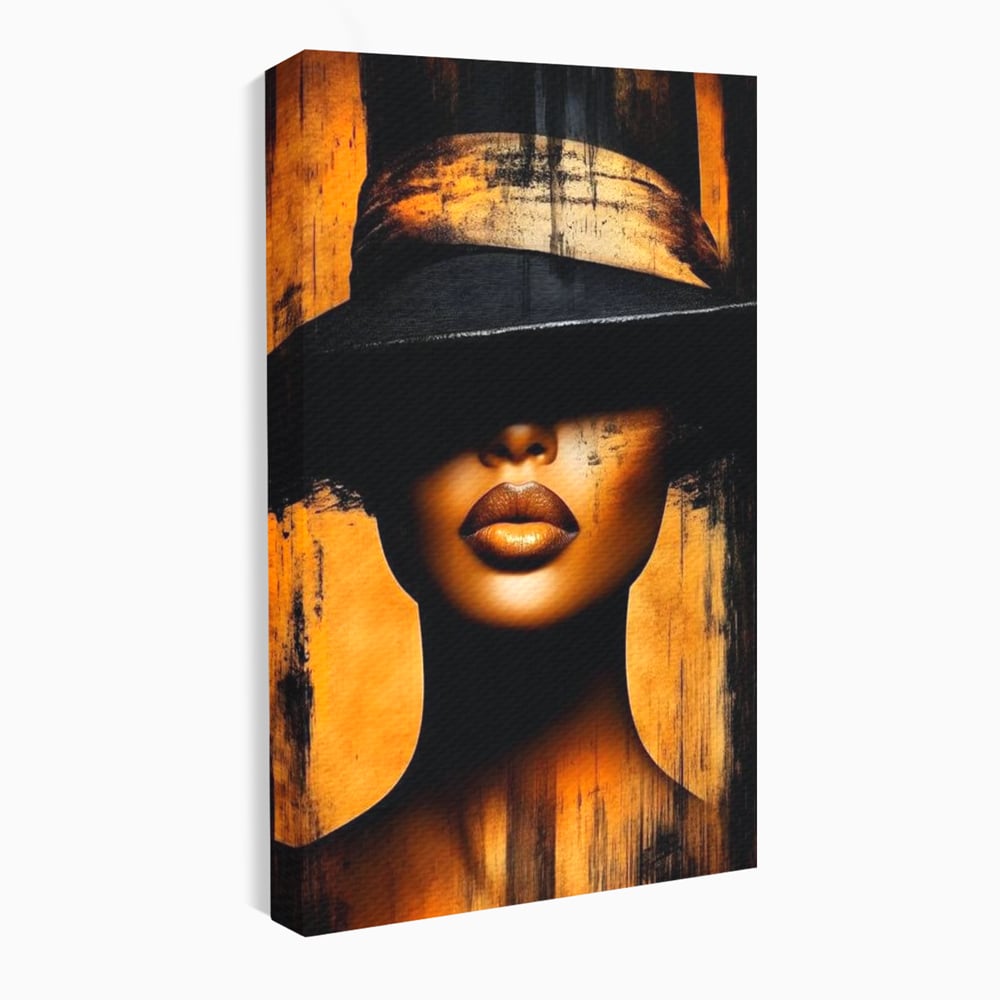 Tablou Canvas Premium, LuxCanva® G1175, Pasiune Mascata, Umbra, Negru, Auriu, Catifea, Eleganta, Dramatism, Vizual, Senzualitate, Lux, Buze, Revista, Salon, Birou, Living, Dormitor