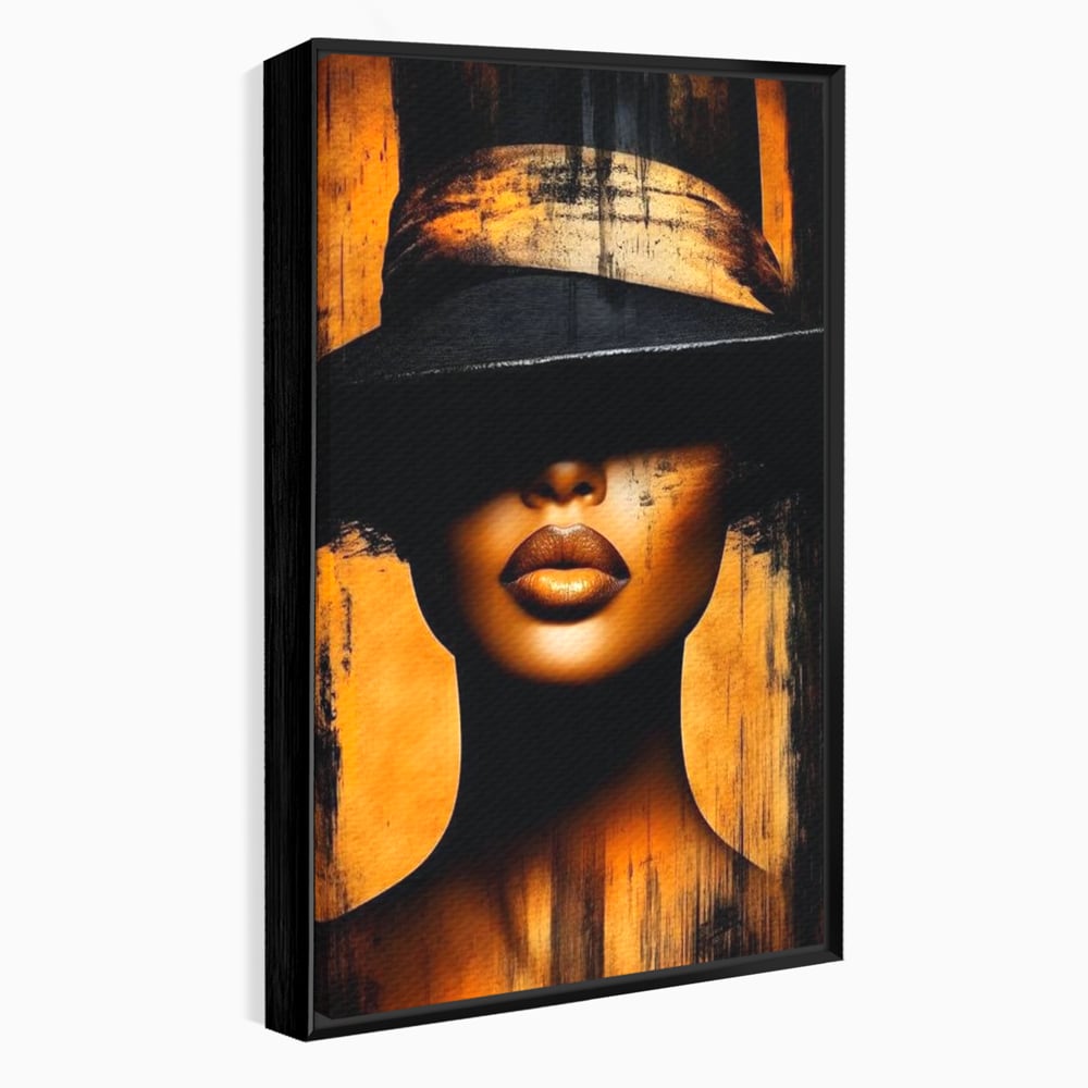 Tablou Canvas Premium, LuxCanva® G1175, Pasiune Mascata, Umbra, Negru, Auriu, Catifea, Eleganta, Dramatism, Vizual, Senzualitate, Lux, Buze, Revista, Salon, Birou, Living, Dormitor