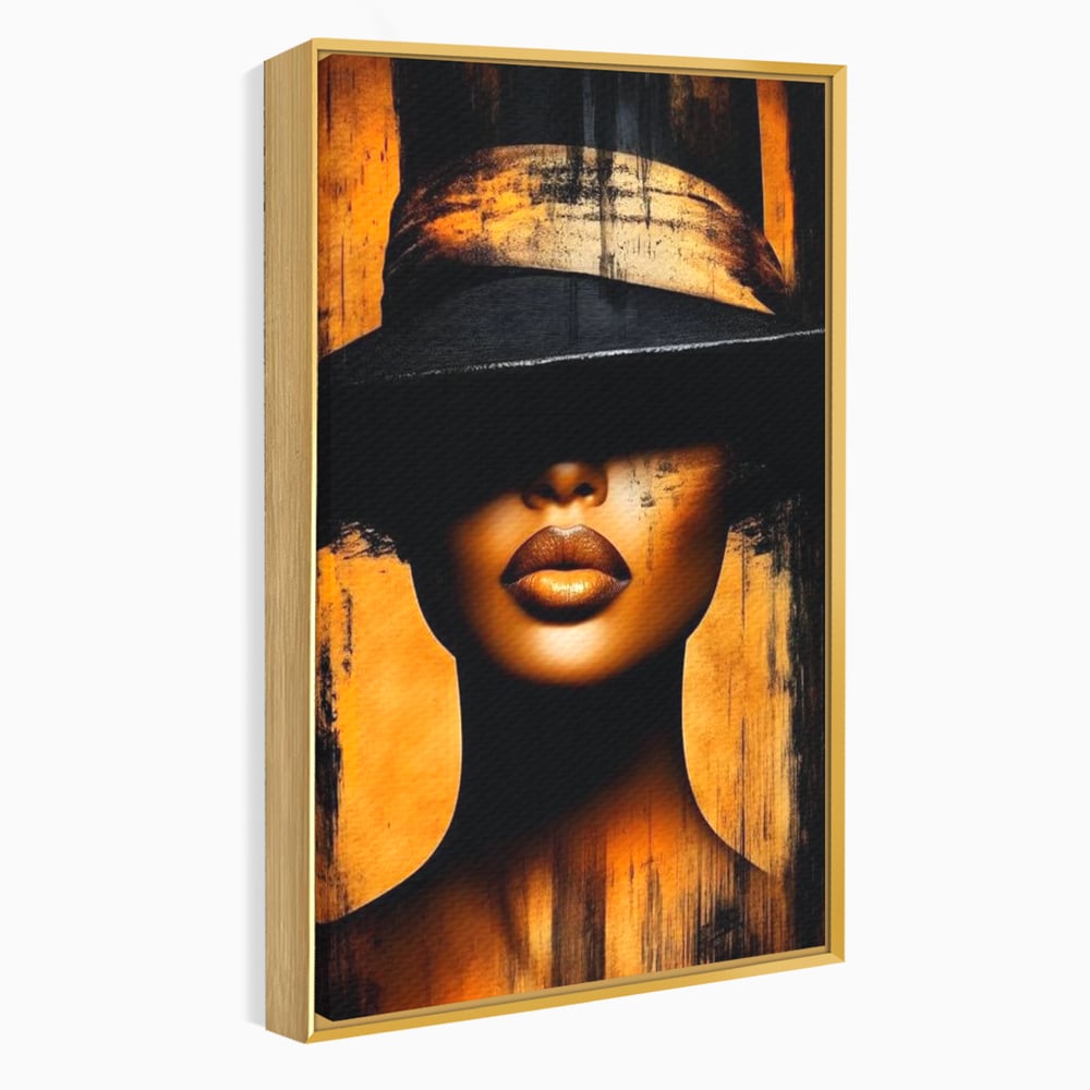 Tablou Canvas Premium, LuxCanva® G1175, Pasiune Mascata, Umbra, Negru, Auriu, Catifea, Eleganta, Dramatism, Vizual, Senzualitate, Lux, Buze, Revista, Salon, Birou, Living, Dormitor