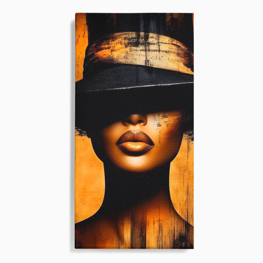 Tablou Canvas Premium, LuxCanva® G1175, Pasiune Mascata, Umbra, Negru, Auriu, Catifea, Eleganta, Dramatism, Vizual, Senzualitate, Lux, Buze, Revista, Salon, Birou, Living, Dormitor