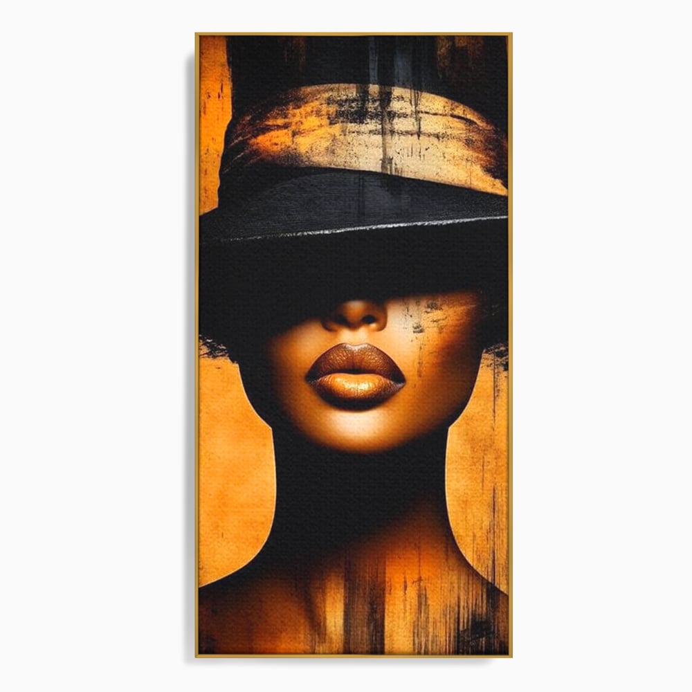 Tablou Canvas Premium, LuxCanva® G1175, Pasiune Mascata, Umbra, Negru, Auriu, Catifea, Eleganta, Dramatism, Vizual, Senzualitate, Lux, Buze, Revista, Salon, Birou, Living, Dormitor