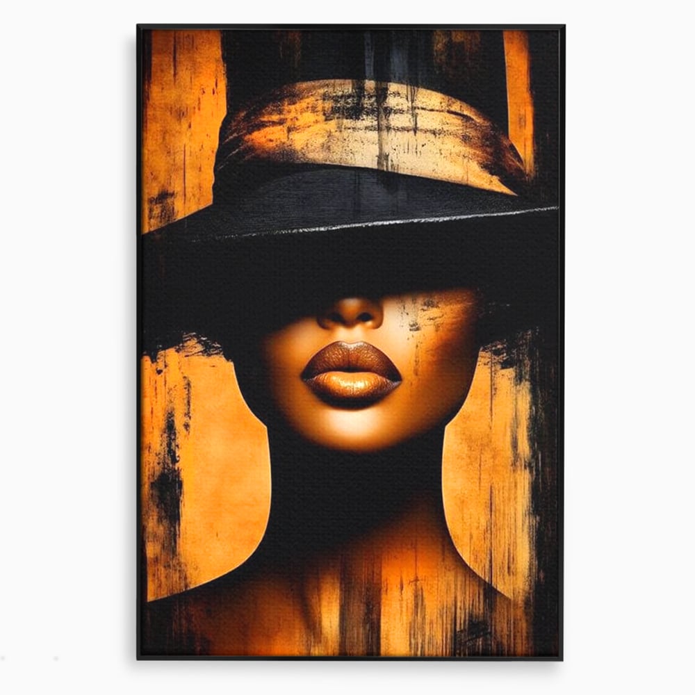 Tablou Canvas Premium, LuxCanva® G1175, Pasiune Mascata, Umbra, Negru, Auriu, Catifea, Eleganta, Dramatism, Vizual, Senzualitate, Lux, Buze, Revista, Salon, Birou, Living, Dormitor