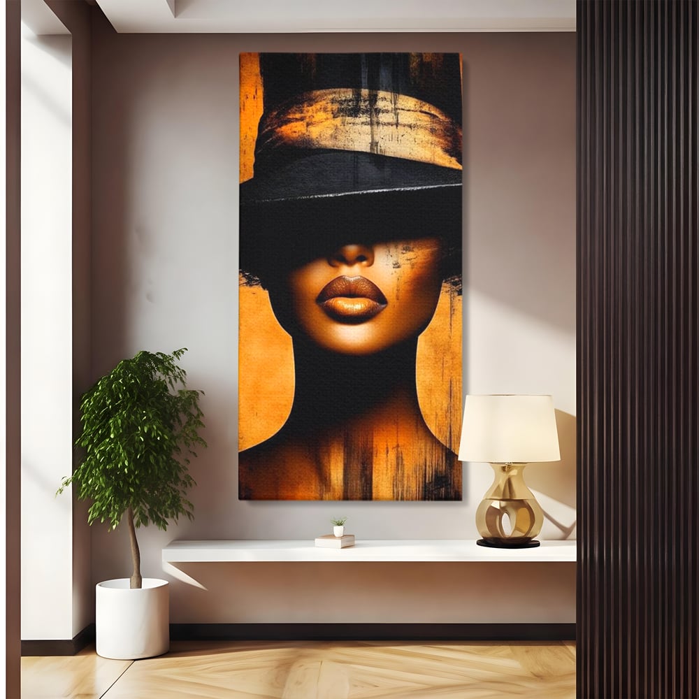 Tablou Canvas Premium, LuxCanva® G1175, Pasiune Mascata, Umbra, Negru, Auriu, Catifea, Eleganta, Dramatism, Vizual, Senzualitate, Lux, Buze, Revista, Salon, Birou, Living, Dormitor