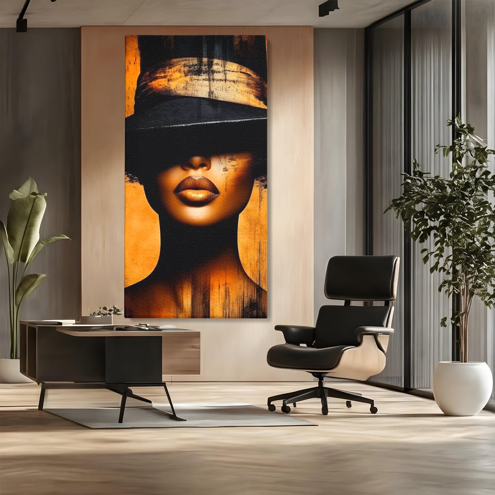Tablou Canvas Premium, LuxCanva® G1175, Pasiune Mascata, Umbra, Negru, Auriu, Catifea, Eleganta, Dramatism, Vizual, Senzualitate, Lux, Buze, Revista, Salon, Birou, Living, Dormitor