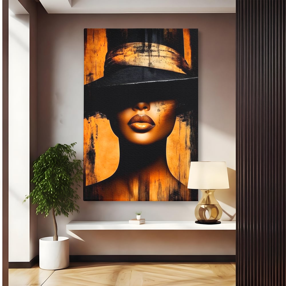 Tablou Canvas Premium, LuxCanva® G1175, Pasiune Mascata, Umbra, Negru, Auriu, Catifea, Eleganta, Dramatism, Vizual, Senzualitate, Lux, Buze, Revista, Salon, Birou, Living, Dormitor