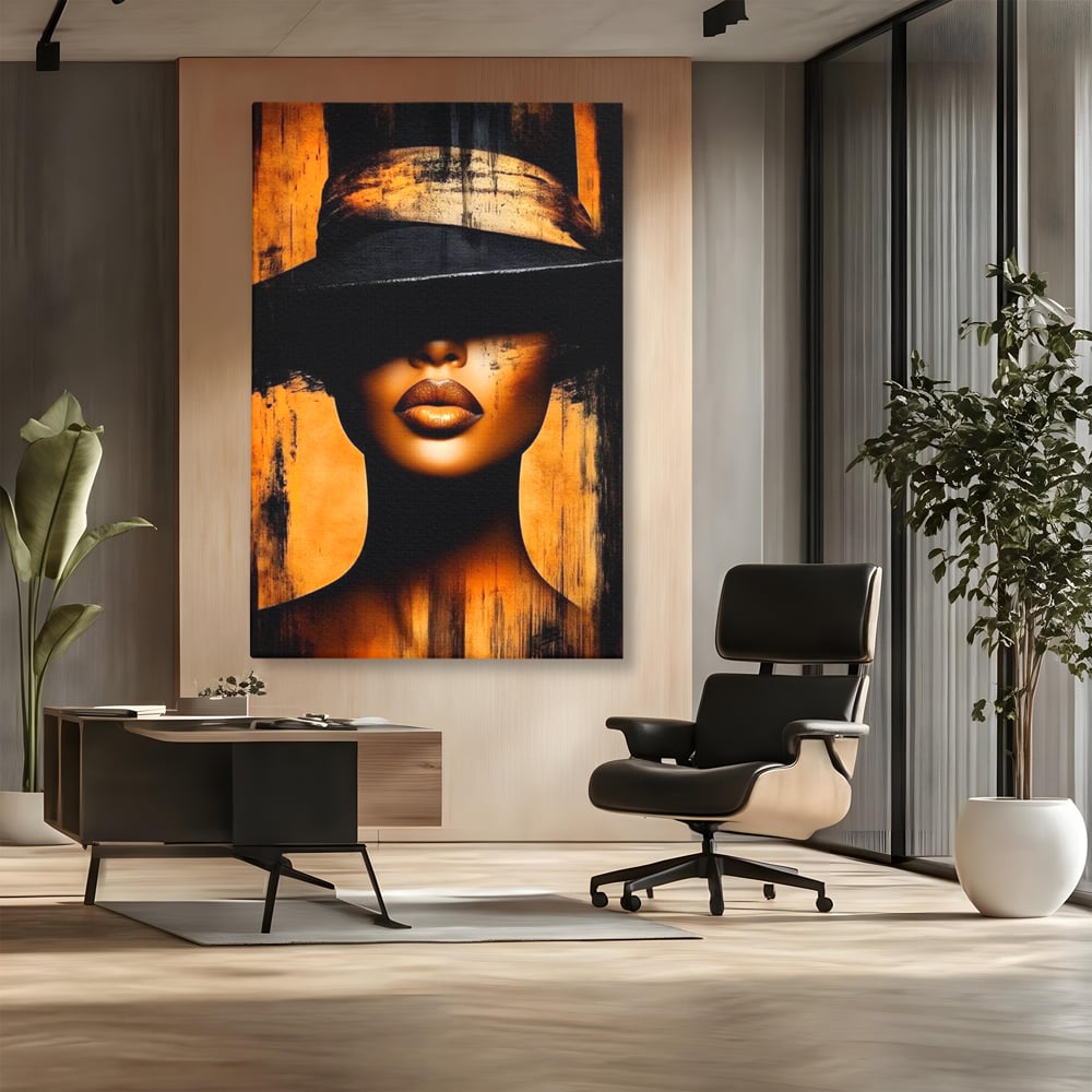 Tablou Canvas Premium, LuxCanva® G1175, Pasiune Mascata, Umbra, Negru, Auriu, Catifea, Eleganta, Dramatism, Vizual, Senzualitate, Lux, Buze, Revista, Salon, Birou, Living, Dormitor