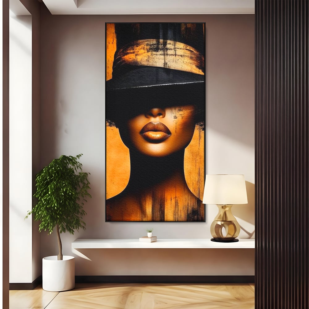 Tablou Canvas Premium, LuxCanva® G1175, Pasiune Mascata, Umbra, Negru, Auriu, Catifea, Eleganta, Dramatism, Vizual, Senzualitate, Lux, Buze, Revista, Salon, Birou, Living, Dormitor